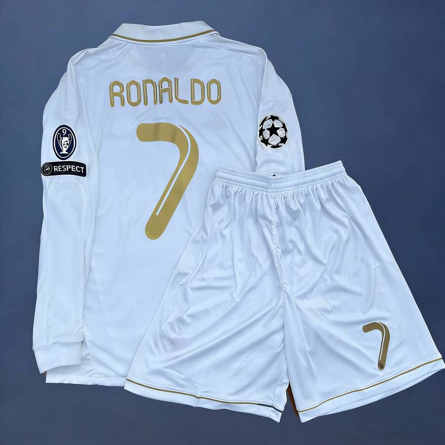 11-12 Madrid Home Jersey Retro Soccer Jersey Set,Kids Soccer Jersey Sets, RONALDO#7 Football Shirt - trắng - Xem 1