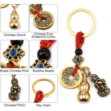 1pc Feng Shui Keychain - Auspicious Pixiu Gourd, Brass Gourd, Lucky Coin, Brings Good Fortune And Wealth, Chinese Style Decorative Pendant, Suitable For Collection And Gifting - Chinese Amulet Keychain - Brings Good Luck, Wealth And Protection - Car Keychain Accessory - Gold - View 3