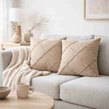 Set Of 4 Cushion Covers 40x40 Cm Premium Suede Decorative Luxury For Sofa, Living Room, Bedroom With Zipper - 4 Màu be - Xem 7