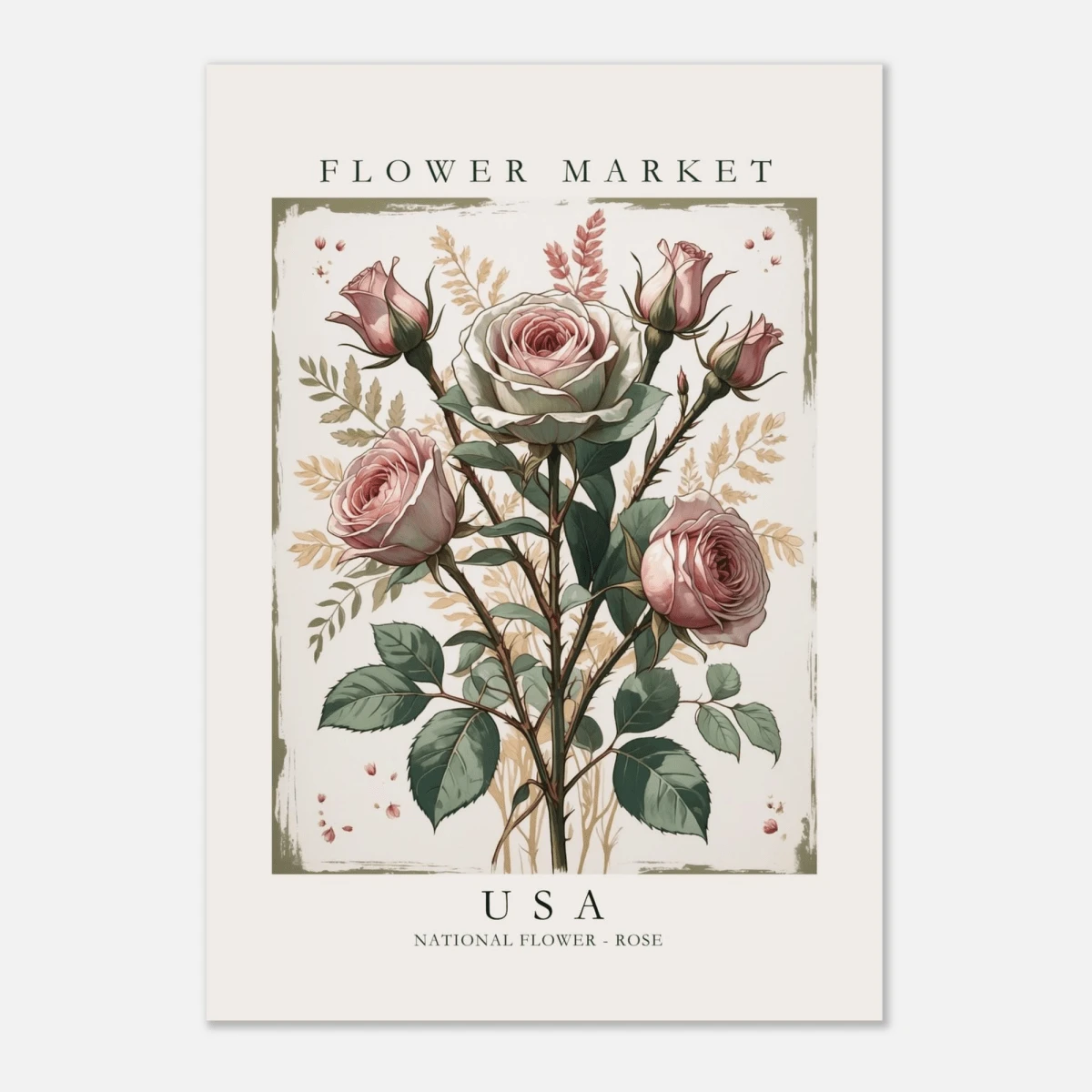 1-Piece Print Of An American Flower Market, American Rose Wall Art, Vintage Poster Of The National Flower (Optional Frame) - A - View 1