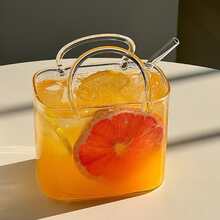 Purse Drinking Glass, Glass Purse For Drinks, Unique Wine Glasses With Straw, Decorative Fish Bowl Vase With Straw, Handbag Vases For Cute Room Decor, For Fruit Juice, Tea, Flowers(1pc) - 透明1pc - 查看 10