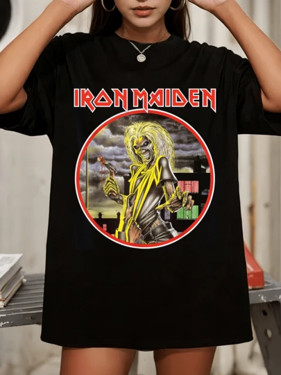 I-IronS M-MaidenS Eddie Senjutsu Print Loose Fit Rock Band Short Sleeve Tee