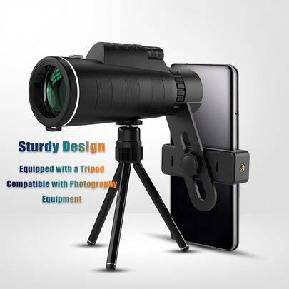 500x60 Outdoor HD Monocular Telescope With Low-Light Night Vision, Smartphone Adapter Clip, And Eyecup - Ideal For Photography