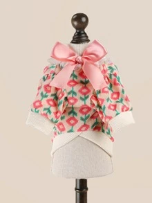 PETCIRCLE 1件宠物衣服，狗/猫户外/室内服装，小型犬/幼犬舒适郁金香花朵针织毛衣 - 粉色 - 彩色 - 查看 6