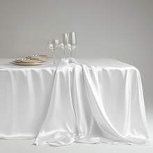 1 pieza Mantel de mesa redondo blanco para boda y restaurante, resistente a las arrugas, adecuado para comedor, banquete, fiesta, lavable a máquina - Blanco - Ver 3