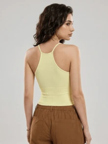 无袖瑜伽运动文胸，弹力健身运动背心，透气夏季款式 - Butter Yellow - 查看 2