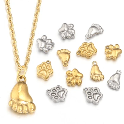 Bộ 5 mặt dây chuyền hình móng mèo bằng thép không gỉ, phụ kiện trang sức thời trang dễ thương, đồ tự làm trang sức.