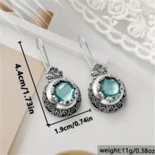 1 par de pendientes con colgante de piedra preciosa sintética con diseño geométrico hueco y tallado texturizado, joyería de moda como regalo para mujeres en bodas y fiestas - Celeste - Ver 4