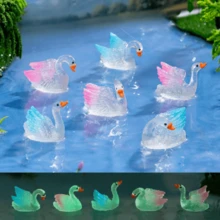 Glow-In-The-Dark Colorful Swan, Swan Car Decor, Micro Landscape Resin Small Figurine, Glow-In-The-Dark Swan Doll, Garden DIY Decoration Accessory Car & Desktop Ornament - Pink - View 9