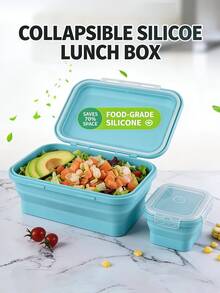 Collapsible Silicone Lunch Box Set With Lid, Food Storage Container, Collapsible Stainless Steel Utensils, Reusable, Portable, Suitable For Picnic, Camping, Office, School, Adult And Children Travel, Utensil Set, Collapsible Portable Lunch Box/Utensils, Fork, Spoon, Bento Box, Back To School Season - Multicolor - View 7
