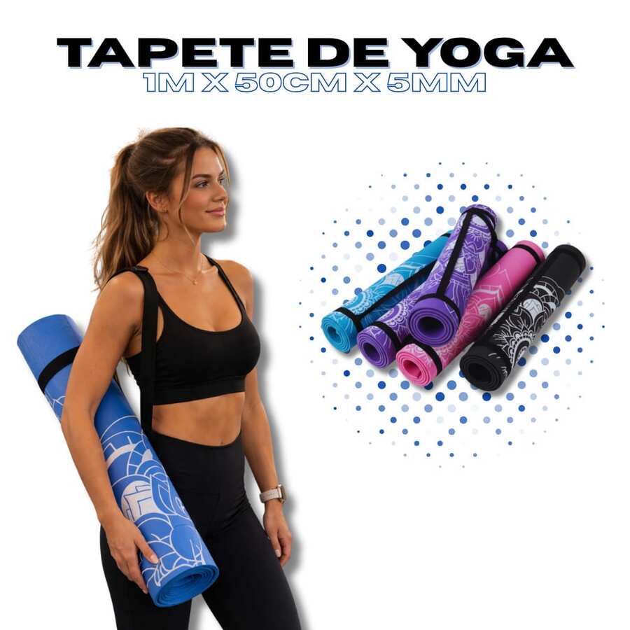 Tapete de yoga EVA 1m x 50cm x 5mm Estampado para Yoga, Pilates, Fitness, Alongamento e Academia - Azul - Visão 1