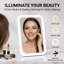 LED Lighted Makeup Mirror, 3 Lighting Modes, Touch Control, Foldable Portable Makeup Mirror, Rechargeable, Portable LED Makeup Mirror, Christmas Gift For Women - Multicolor - View 2