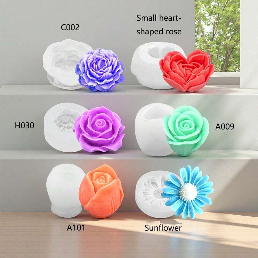 玫瑰、郁金香、牡丹、向日葵硅胶模具，DIY花卉蜡烛、蜡、肥皂、树脂工艺品，易脱模，耐热，可重复使用花朵模具 - 花朵 - 查看 1
