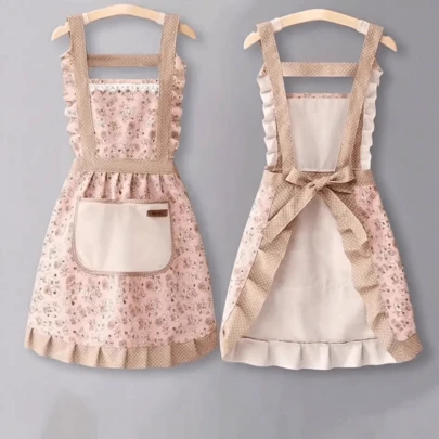 1 pieza Delantal con estampado de correa, Delantal estilo princesa, Delantal con correa, Delantal con estampado de correa, Delantal de princesa impermeable y resistente al aceite, Adecuado para uso en interiores y exteriores, Delantal de mujer, Delantal de cocina, Delantal duradero, impermeable y resistente al aceite para el hogar, Adecuado para cocinar, barbacoa, jardinería, pintura, manicura, etc., Cocina de moda en el hogar