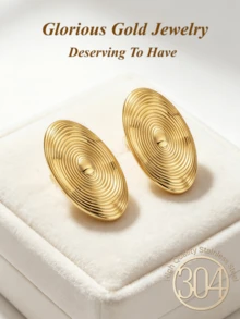 2 piezas Pendientes ovalados con ondas chapados en oro de 18K para mujeres, pendientes de declaración vintage con textura de ola de agua, pendientes con cúpula gruesa hipoalergénicos de acero inoxidable, joyas minimalistas y modernas como regalo para ella - Pendientes de acero inoxidable - Ver 2