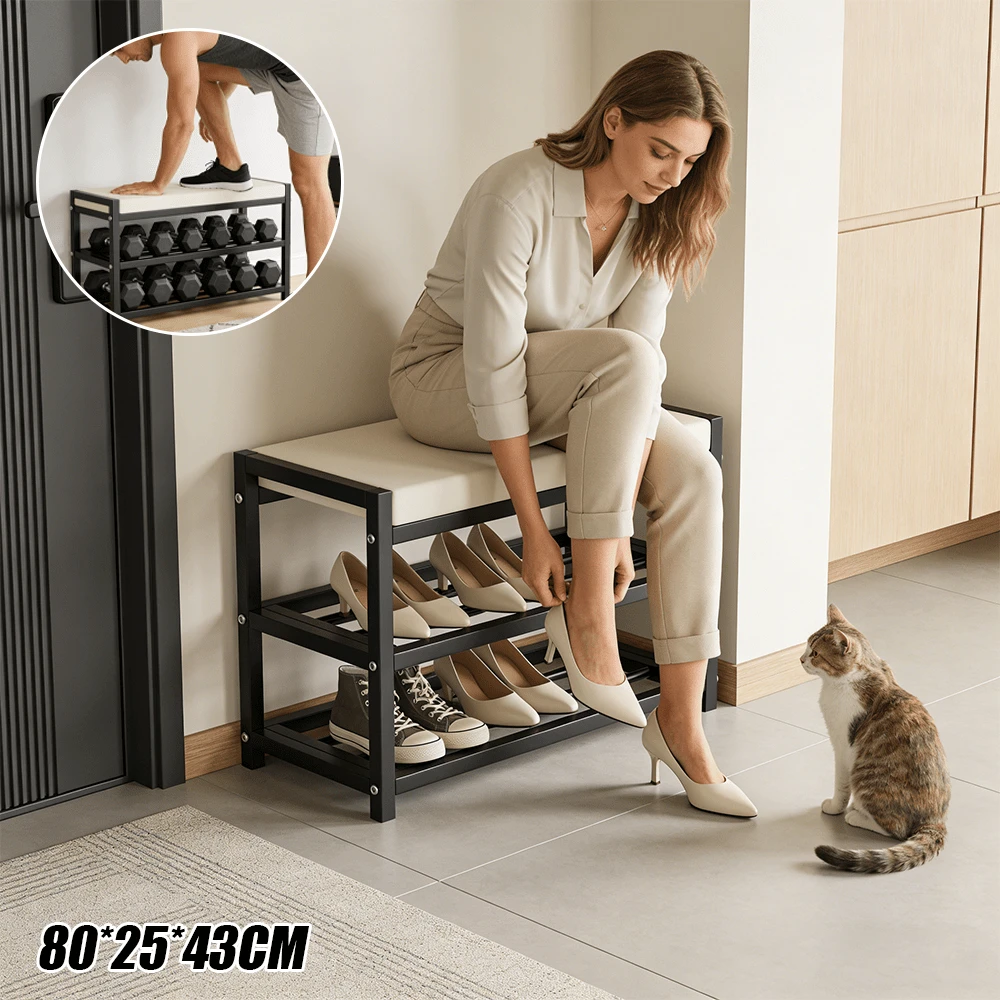 Lislark Heavy Duty Shoe Bench Stool Shoe Cabinet Storage Rack Cabinet Bench Rack Organiser Rack With Cushion Seat For Hallway Foyer - 白色-80*25*43cm - 查看 1