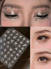 星星脸部贴/水钻星星脸部贴 - 音乐节妆容的理想之选。闪亮百搭，完美契合各种妆容。星星与水钻的组合打造优雅的脸部装饰（自粘式），演唱会妆容，脸部宝石。 - 彩色 - 查看 1