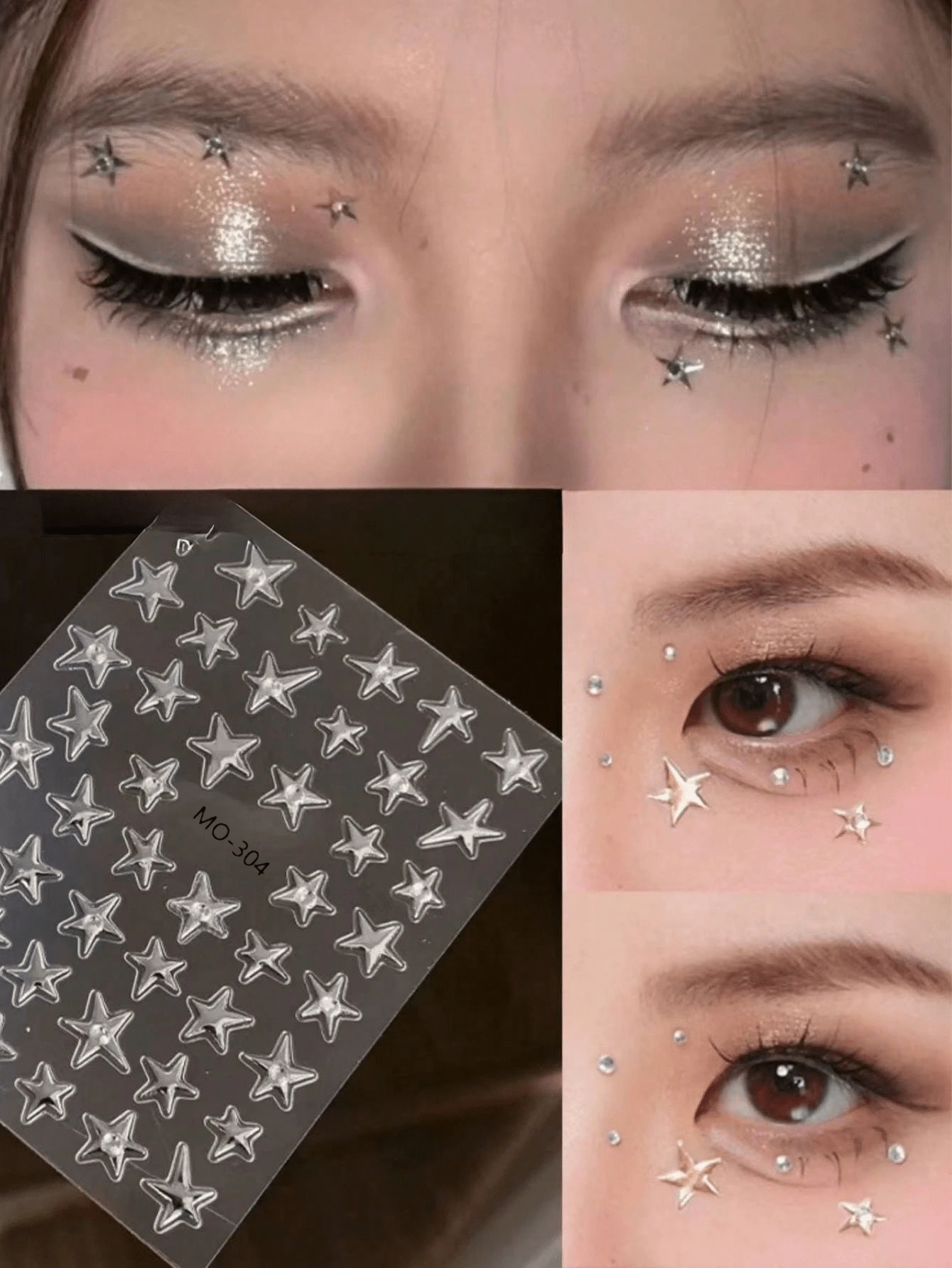 星星脸部贴/水钻星星脸部贴 - 音乐节妆容的理想之选。闪亮百搭，完美契合各种妆容。星星与水钻的组合打造优雅的脸部装饰（自粘式），演唱会妆容，脸部宝石。 - 彩色 - 查看 1