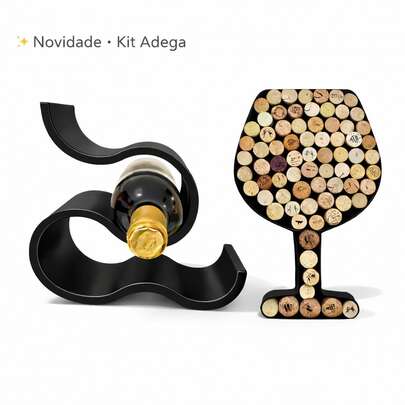 Kit Adega + Porta Rolhas Exclusivo - Decoração Suporte de Vinho Decorativo  Bar Cozinha Presente Criativo