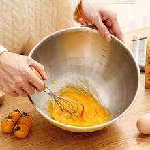 Bộ 3 món bằng thép không gỉ gồm bát trộn, khay nướng, bát salad, tô đánh trứng, nồi và tô nhào bột. Đồ dùng nhà bếp, màu kem, dụng cụ nhà bếp, bát lớn, khay nướng, tô đánh trứng, tô đánh kem, tô nhào bột. - Xem 5