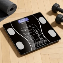 高精度电子秤，可通过APP连接进行健康追踪，配备LED显示屏、耐用钢化玻璃面板、多功能个人健康监测秤，电池供电（不含电池）。 - 彩色 - 查看 5