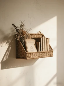 1pc Rustic Rattan Style Hanging Basket With Hook - Wall Mounted Storage Basket, Suitable For Bathroom, Kitchen, Cosmetics, Souvenirs, Bathroom Decor Shelf, Vanity Organizer, Kitchen Junk Storage, Home Decor Basket, Bedroom & Living Room Decoration - Brown - View 4