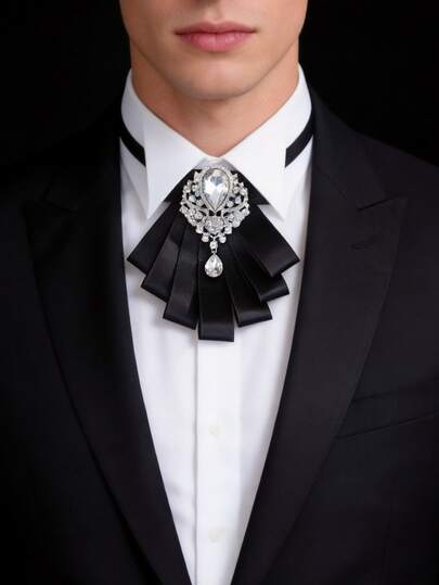 Cổ áo Jabot hình giọt nước đính pha lê lấp lánh dành cho nam giới, phụ kiện trang trọng thanh lịch cho chú rể và phù rể.