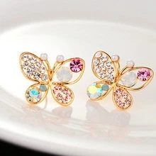 Glamorous Zinc Alloy Rhinestone Butterfly Stud Earrings For Women For Daily Decoration - Multicolor - View 4