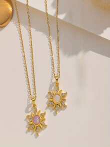 1 pieza Collar con colgante en forma de sol, diseño creativo de moda, estilo minimalista adecuado para viajes, uso diario, vacaciones (empaquetado en bolsa OPP) - dorado+blanco - Ver 3