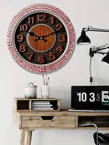 2D Flat 1pc Purple Wooden Clock Face With Full Diamonds, Modern Luxury Home Decor Wall Clock, Silent Decorative Creative Clock, 25x30cm (Batteries Not Included) - Multicolor - View 1