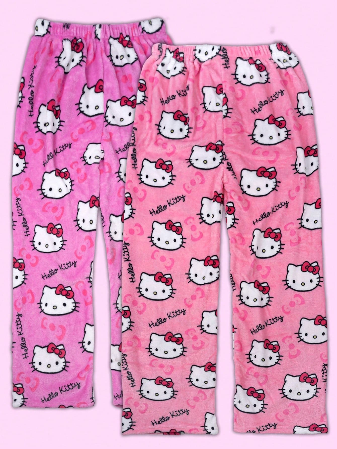 SANRIO 2件套三丽鸥授权法兰绒睡衣，可爱Hello Kitty女士休闲家居裤，粉色卡通KT印花，时尚秋季睡衣 - 彩色 - 查看 1
