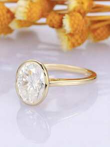 经典黄色、香槟色、紫色椭圆形几何情侣戒指，情人节珠宝礼物 - 白黃 - 查看 2