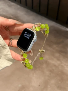 1件装女士绿色猫眼石手链金属表带，适用于38/40/41/44/45/49/42/46mm S11/SE3/Ultra3/Ultra/SE/SE2/10/9/8/7/6/5/4/3/2/1 - 綠色 - 查看 9