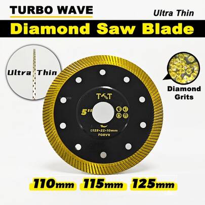 110/115/125mm Ultra Thin Turbo Wave Diamond Saw Blade For Porcelain Tile, Granite, Marble And Stone - Professional Dry/Wet Cutting Disc