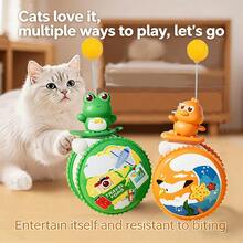 1pc Pet Cat Automatic Rolling Ping Pong Ball Toy, Self-Bouncing Boredom Relief Chew Resistant Teaser Wand, Battery-Free - Multicolor - View 9