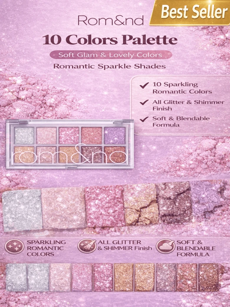 Rom&nd Better Than Palette 102g 00 Light And Glitter Garden | Eye Makeup Palette, Matte And Shimmer Eye Shadow, Sparkling Glittery, Various 10 Shades, Long Lasting, High Pigmented, Blendable - 00 Khu vườn ánh sáng và lấp lánh - Xem 1