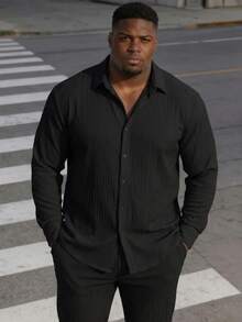 Plus-Size Men's Suits, Big & Tall Men's Long-Sleeved Shirts, Spring Casual Solid Color Shirts,Oversized Men's - 黑色 - 查看 2