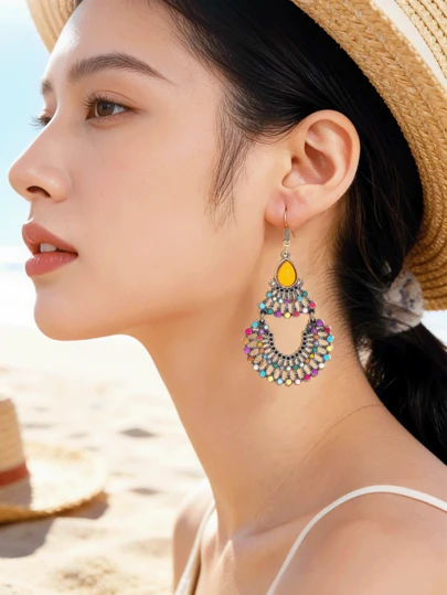 TopHanqi Bông tai kiểu cổ điển đính đá nhiều màu sắc, bông tai độc đáo, cá nhân hóa, thiết kế độc đáo.