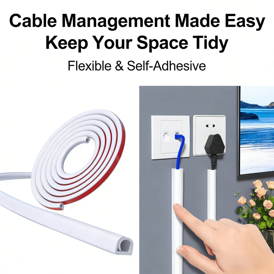 1pc 1/3/5M White Self-Adhesive Cable Concealer, Suitable For Installation On Desktops, Walls And Floors, Prevent Exposed Wires From Causing Tripping Hazards, Hide Soft Cable Channels, Decorative Wire Protector