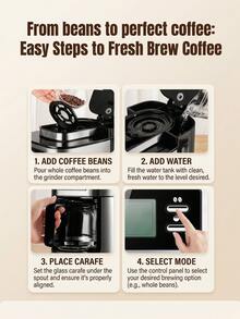 Coffee Bean Automatic Grinding Function,Stainless Steel Body Coffee Basket Detachable With Insulation Function, 1050W 1L 34 Ounces With LCD Display Screen Control Coffee Machine,Coffee Bean Container Capacity 60g,24-Hour Reservation Function - EU E Type Plug(220-240V) - View 3