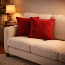 Set Of 4 Cushion Covers 40x40 Cm Premium Suede Decorative Luxury For Sofa, Living Room, Bedroom With Zipper - 4 紅 - 查看 3