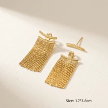 1 par de pendientes con cadena de metal y borlas, pendientes de estilo minimalista elegante de moda para mujeres - Dorado - Ver 9