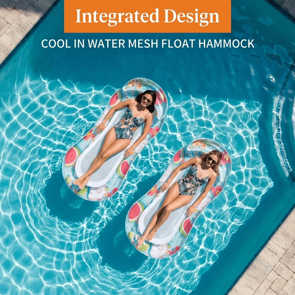 2pcs Transparent Watermelon Pattern Inflatable Floating Bed, PVC Material, Crystalline Watermelon Print, Refreshing Sweet Vacation Style, Ergonomic Arched Support For Neck, Soft Neck Pillow, Dual Air Chamber Design, Water Leisure Floating Bed, Suitable For Pool Party, Beach, Lake, Water Park, Sunbathing, Travel & Vacation, Lightweight Foldable Easy Storage, Quick Inflation & Deflation For Reusable, Pool Inflatable, Beach Essentials, Pool Float - 2 Transparent Watermelon Floating Bed - View 1