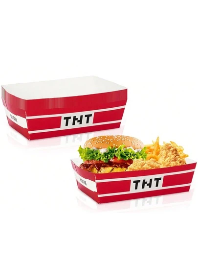 10pcs/20pcs/30pcs TNT Pixel Paper Potato Chips Paper Boxes - Disposable Red Explosion Boat Pattern Paper Plates For Nachos, Fries & Snacks, Perfect For Pixel Themed Birthday Parties Baby-Shower Men Women