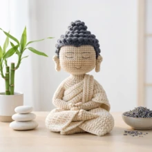 一套适合初学者的钩针编织套装，成人入门级钩针编织套装，附带分步文字教程，佛像主题DIY手工艺品，生日、情人节和复活节礼物，可爱有趣的农舍风格家居装饰品 - 佛陀 - 查看 3