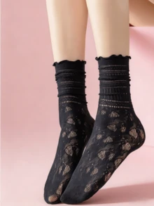 1双女士船袜/女士中筒袜，蕾丝设计，透气轻盈，适合春夏穿着 - 彩色 - 查看 4