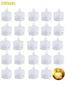 5/12/24pcs Acrylic Crystal Drip Pattern LED Electronic Candle Lights (With Batteries), Rose Pattern Projection Tea Candle Lights, Simulated Flameless Candle Lights, Suitable For Weddings, Valentine's Day, Holidays, Home Decor, Dining Table Decor - Warm Light - View 11