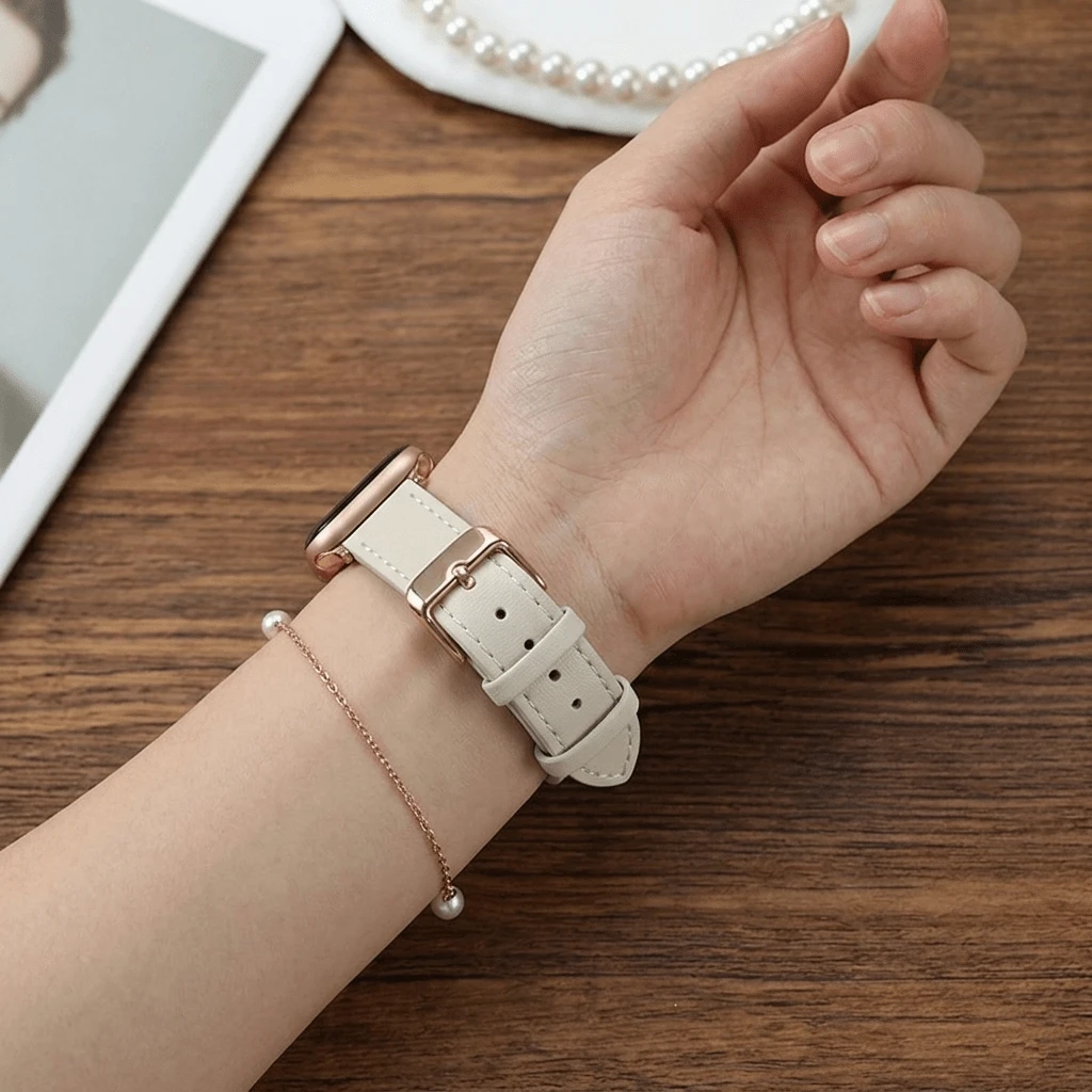 Dây đeo đồng hồ nữ bằng da PU mềm mại, thời trang dành cho Apple Watch 1-11 Ultra SE, kiểu dáng thanh lịch và mỏng nhẹ, kích thước 38, 40, 41, 42, 44, 45, 46, 49mm. - Không khuôn - Xem 1