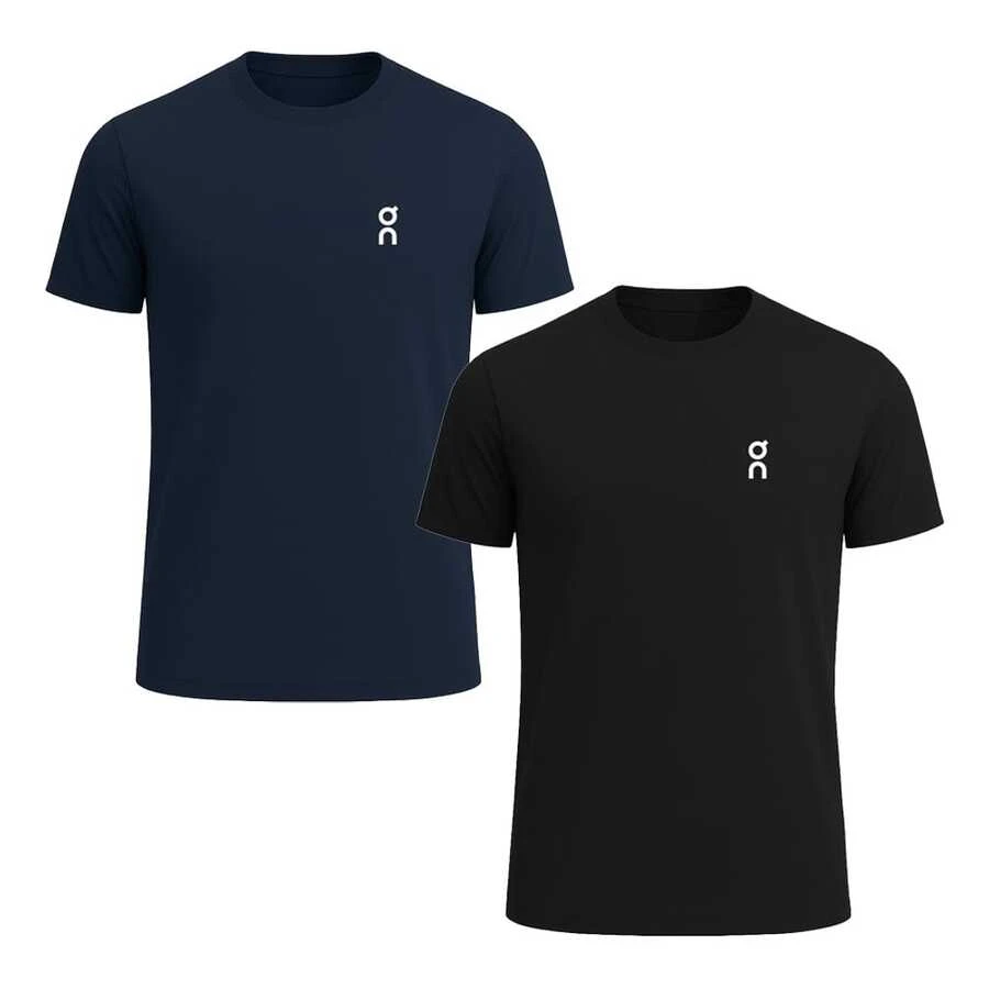 Kit Of 2 Men's Dry Fit On T-Shirts, Lightweight Fabric, Workout, Gym, Running, Fitness, CrossFit, Summer, Regular Fit - xanh và đen - Xem 1