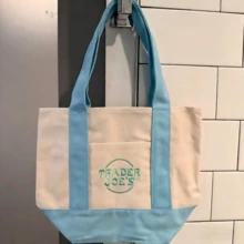 1/4Pcs Trader JoeS Mini Pastel Canvas Tote Bags, Reusable Cotton Canvas Embroidered Shopping Tote, Durable Grocery Bag With Contrast Color Handles, Portable Daily Handbag For Women, Ideal For Shopping Travel Errands, Viral Tote Bag Set - 彩色 - 查看 8